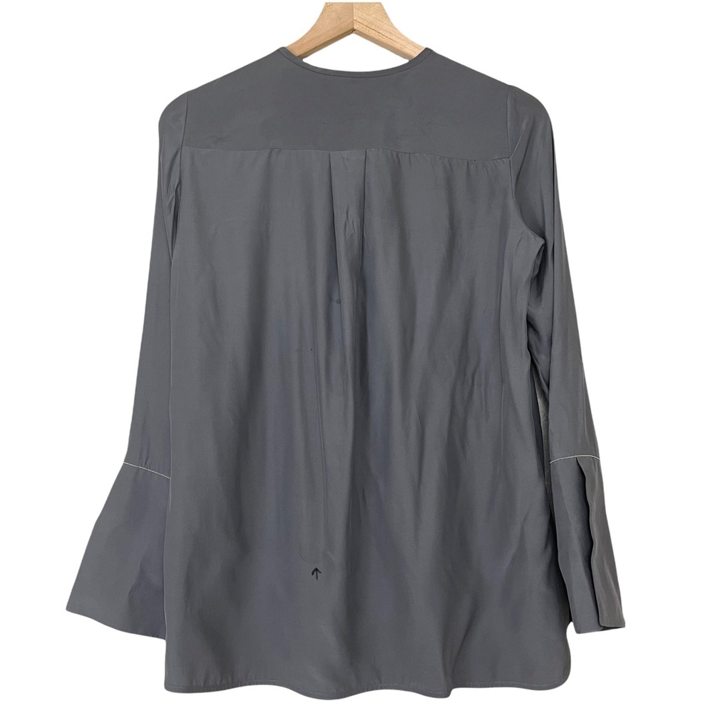 ๐ฃ 4 FOR $20 ๐ฃ Lafayette 148 Vneck Silk Elongated Cuff Blouse Silver Beaded XS - Picture 7 of 10